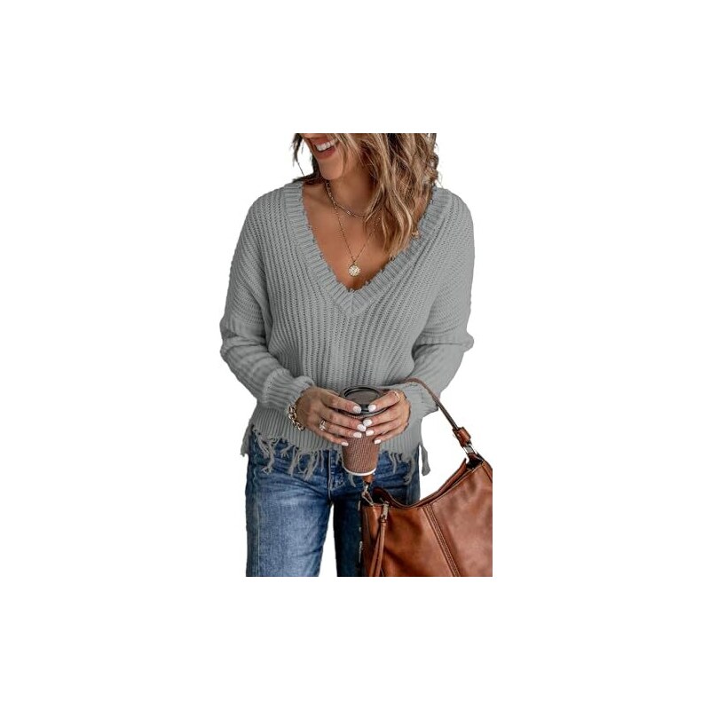 Z&Y Glaa Donna Maglione con Scollo A V Profondo Sexy Maglioni Leggeri  Pullover Manica Lunga Lavorato A Maglia da Donna per Autunno e Inverno  S-3XL 