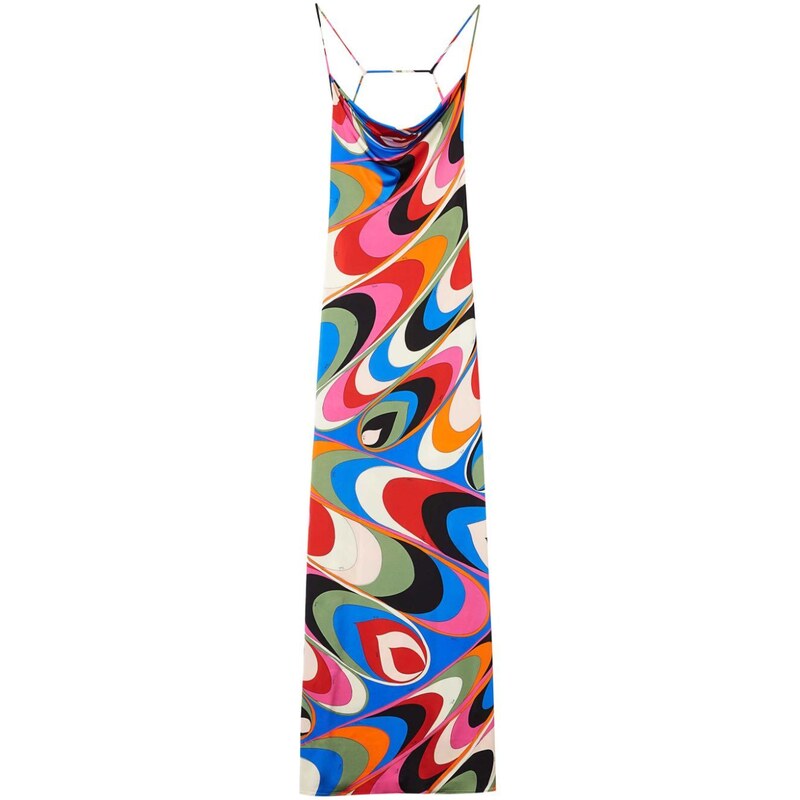 Abito Lungo Donna Wallis In Jersey Multicolore – Stampa Ciottoli, Scollo A V, Maniche Lunghe