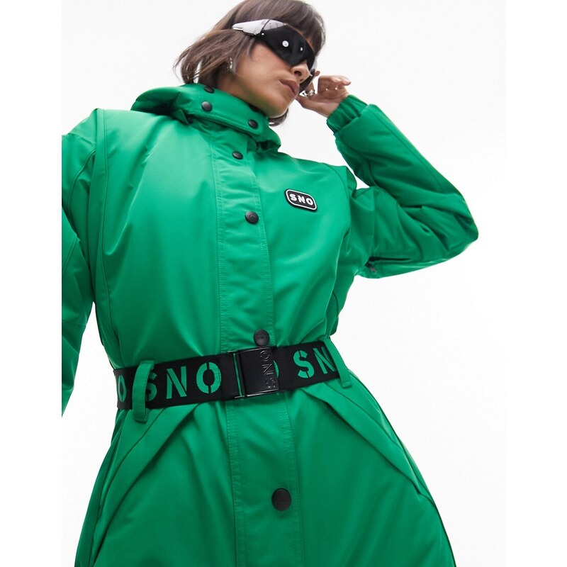 Topshop - Tuta da sci con cappuccio e cintura verde-Giallo