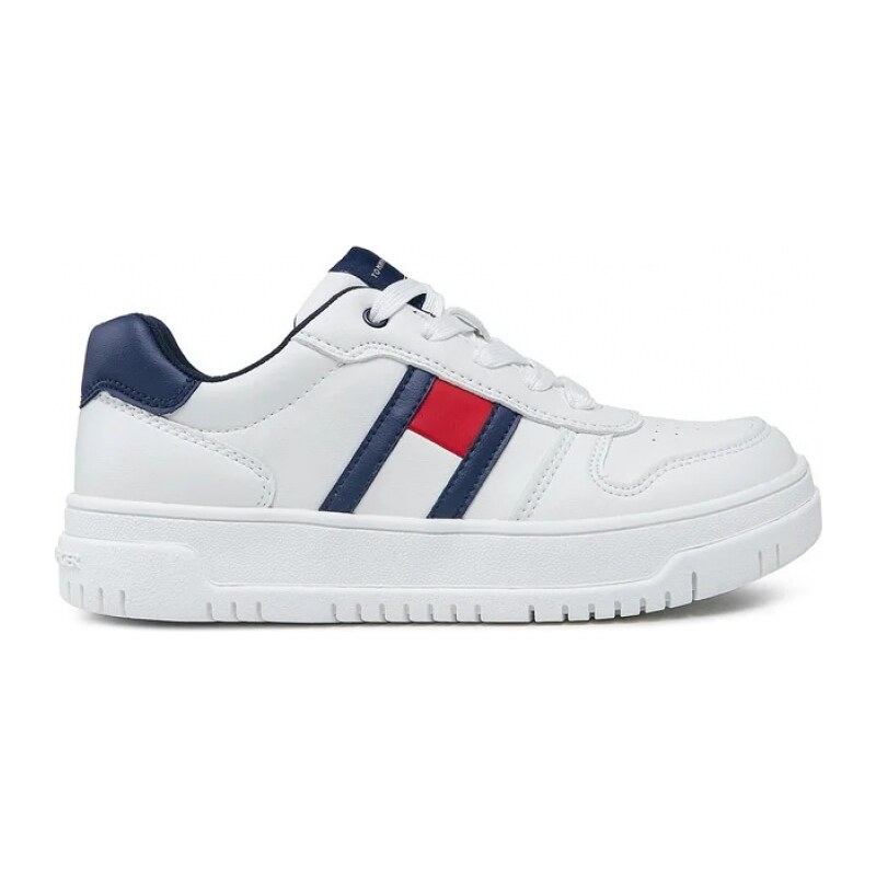 Tommy Hilfiger scarpe bianche bambino similpelle con dettagli in blu logo laterale