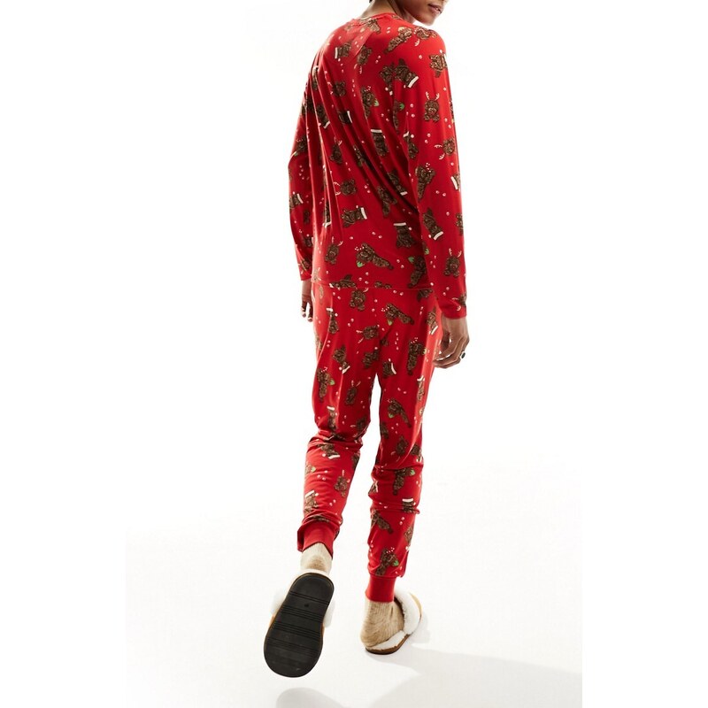 Chelsea Peers - His & Hers - Set pigiama natalizio con stampa di cuccioli-Rosso