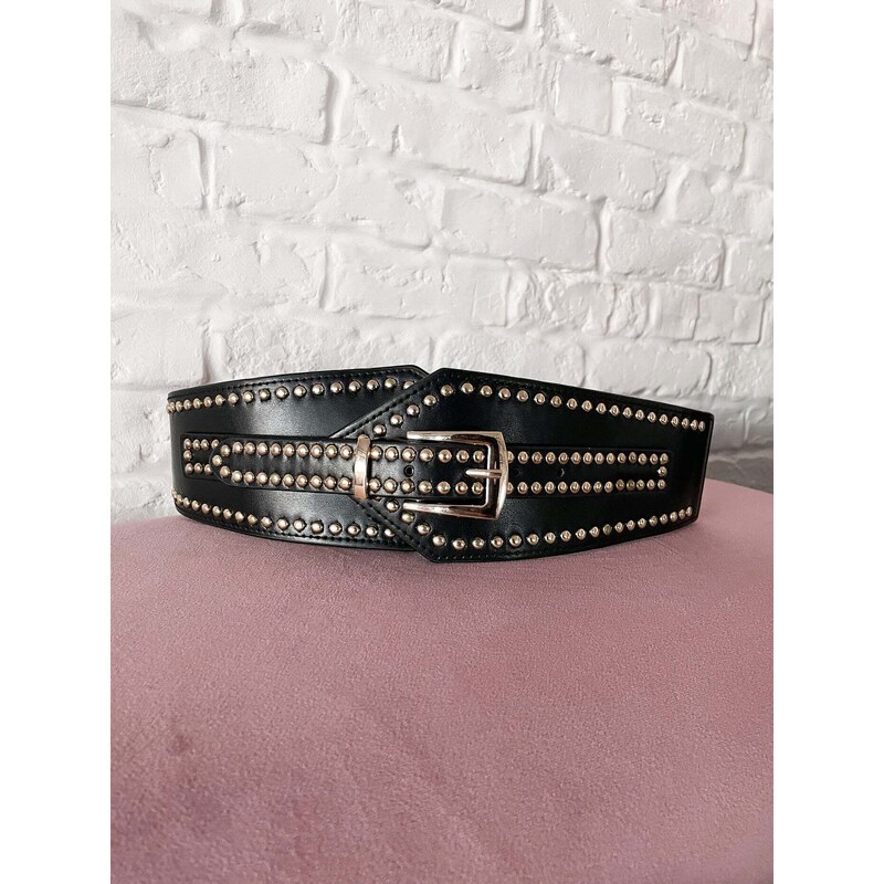 Cintura vintage western con doppio anello a O e borchie