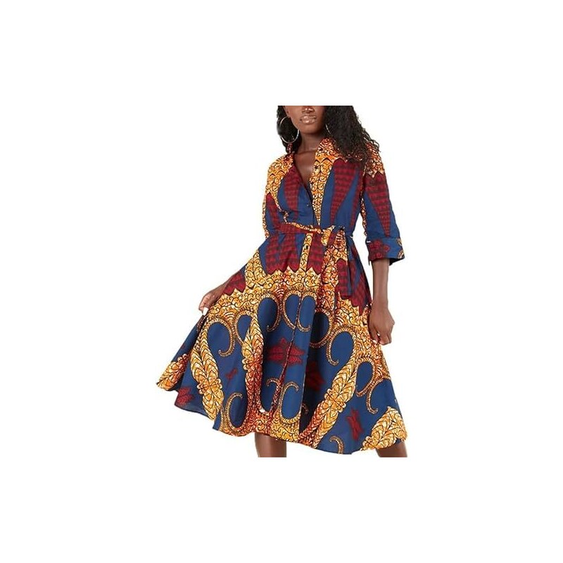 Bienwwow Dashiki abito tradizionale da donna con stampa africana per feste serate abiti