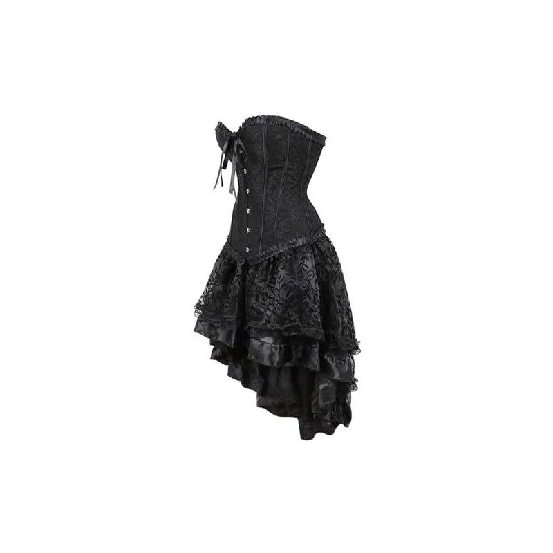 BOTCAM Abito gotico da donna steampunk, abito in pizzo medievale, senza