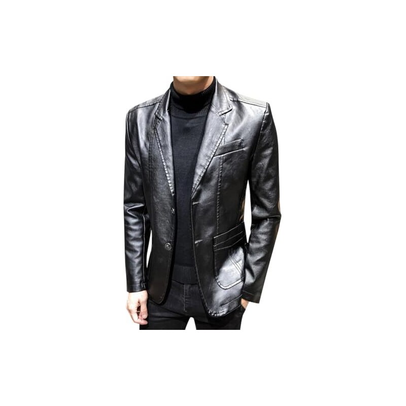 Oanviso Giacca di Pelle da Uomo Blazer Giacche da Abito Pelle Artificiale Giacche da Moto Elegante Giacca Business Casual Giubbotto di Pelle Moda Blazers A Nero XL Stileo