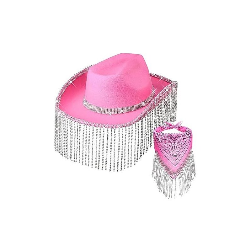 Morain Bandana con frange di strass e cappello da cowboy, discoteca cowgirl  addio al nubilato sciarpa da cowgirl fazzoletto da collo, rosa,
