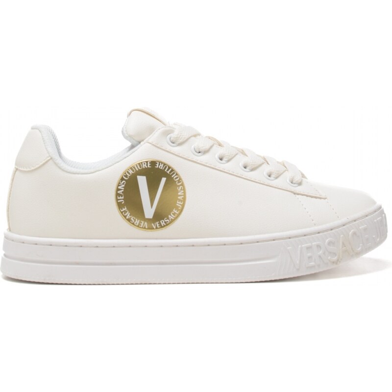 Versace Jeans Couture sneakers donna stringate in pelle bianche e oro