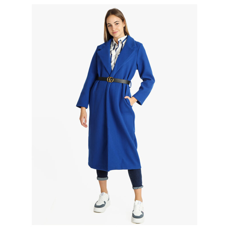 Solada Cappotto Lungo Classico Donna Con Cintura Blu Taglia Unica