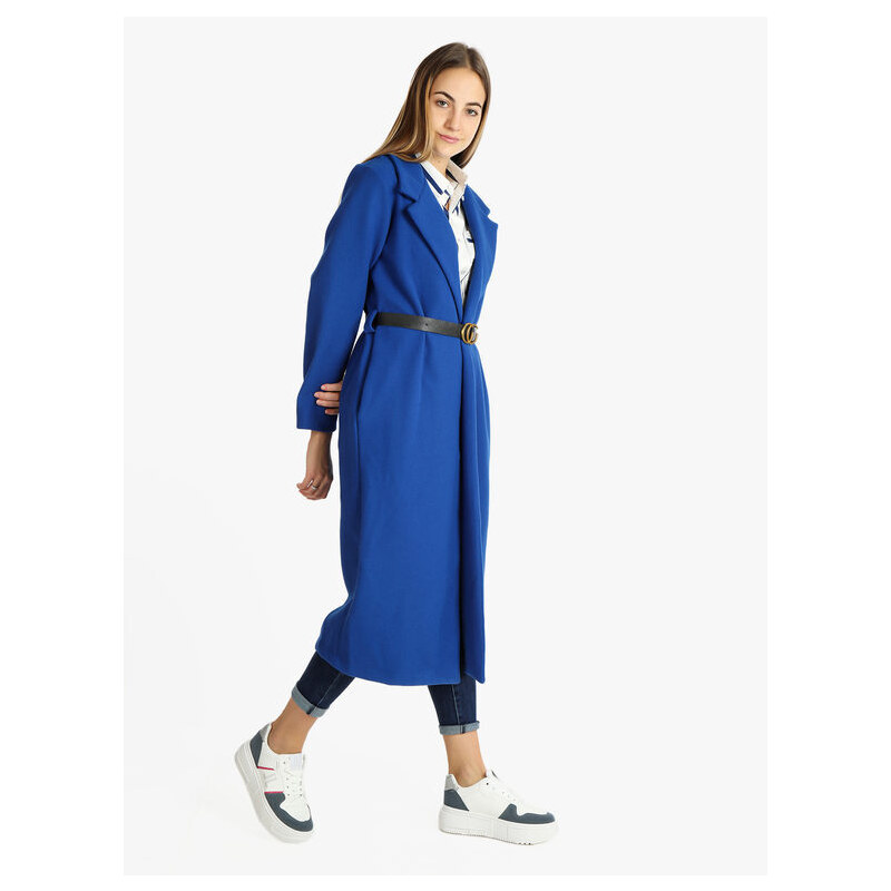 Solada Cappotto Lungo Classico Donna Con Cintura Blu Taglia Unica