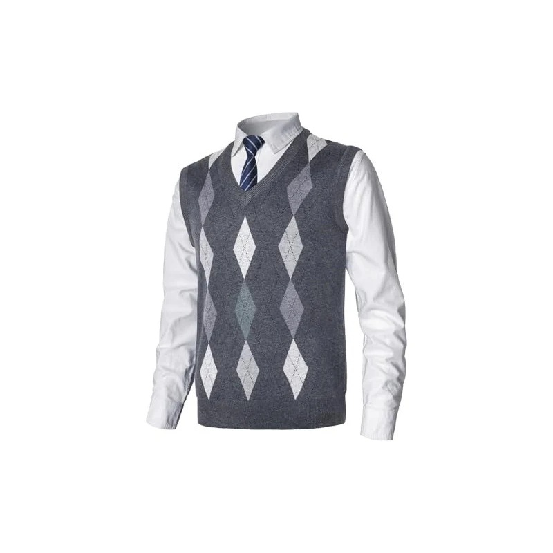 MeiLayM Uomo Gilet Senza Maniche Maglia Pullover Cashmere Misto Lana Scollo a V Classico attività Commerciale Maglieria Panciotto Casual a Righe a Quadri Gilet Smanicato Fatti a Maglia