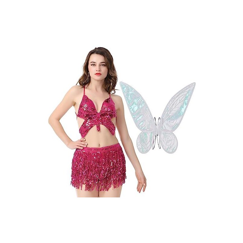 Odizli Winx Club Costume da donna sexy con paillette, top a farfalla, top +  danza del