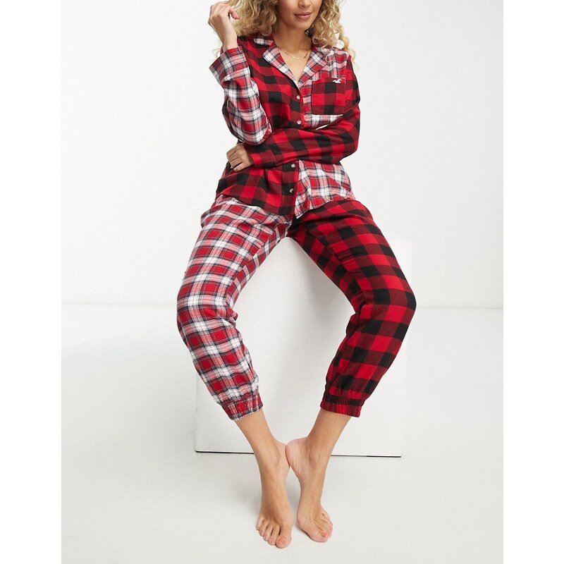 Hollister - Top del pigiama oversize in flanella rosso a quadri in coordinato
