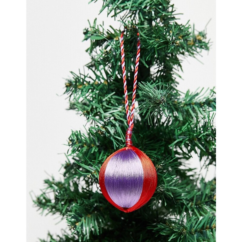 Accessorize - Pallina di Natale a righe rossa e viola ricamata-Multicolore