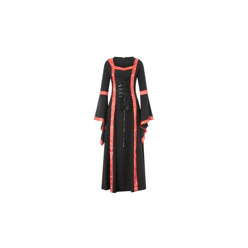 SCARLET DARKNESS Abito Donna Rinascimentale Medievale - Senza Spalline O Con Spalline, Maniche A Campana, Per Fiere E Cosplay, Nero - 4