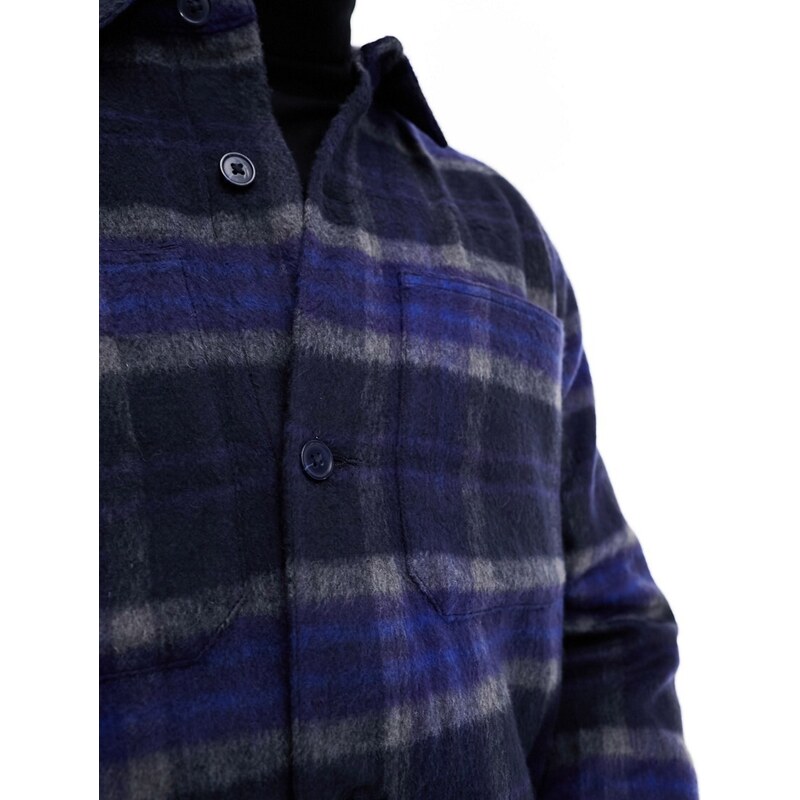 ASOS DESIGN - Camicia giacca effetto lana blu scuro a quadri-Ramato
