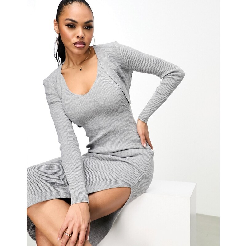 Fashionkilla - Cardigan in maglia sottile grigio in coordinato