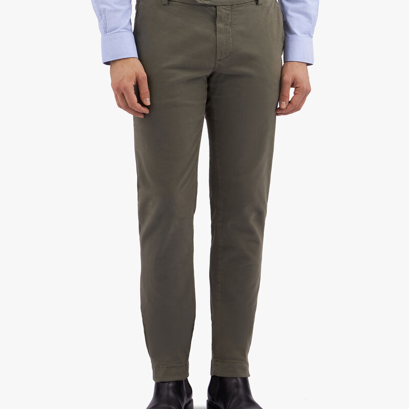 Brooks Brothers Pantalone chino verde militare in cotone elasticizzato - male Pantaloni casual Militare 30