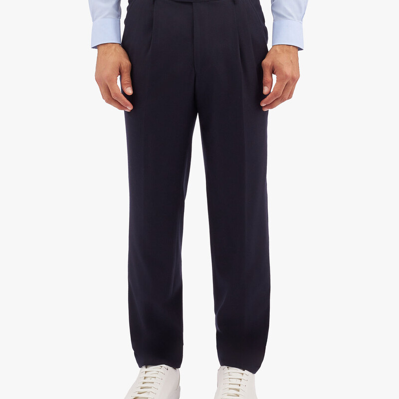 Brooks Brothers Pantalone navy con pieghe in misto lana, vestibilità regular - male Pantaloni Navy 36
