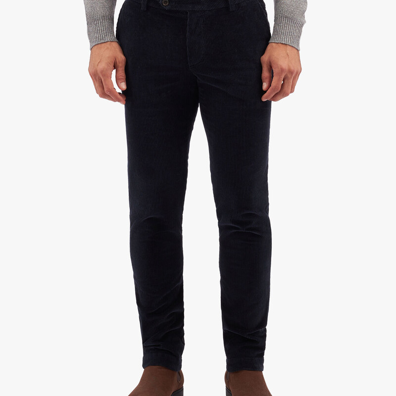 Brooks Brothers Pantalone blu in velluto a coste di cotone elasticizzato - male Pantaloni casual Navy 30