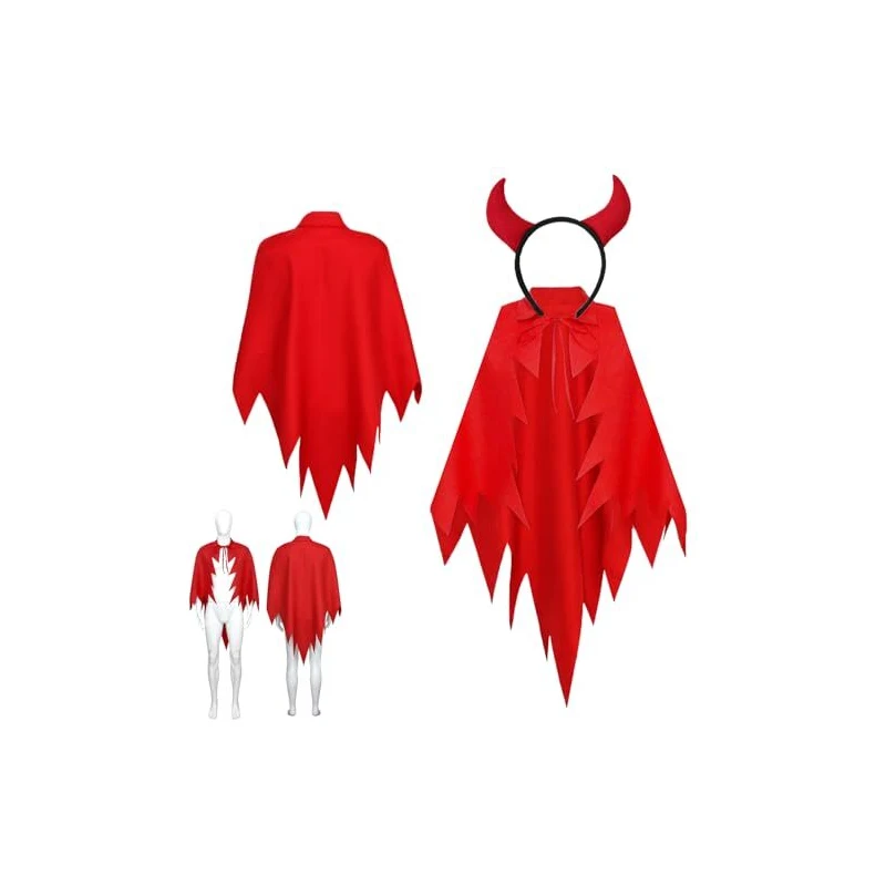 Ragazzino in Costume Del Diavolo Rosso Che Si Siede Con Le Zucche