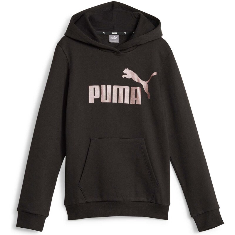 Felpa con cappuccio nera da bambina con logo metallizzato Puma