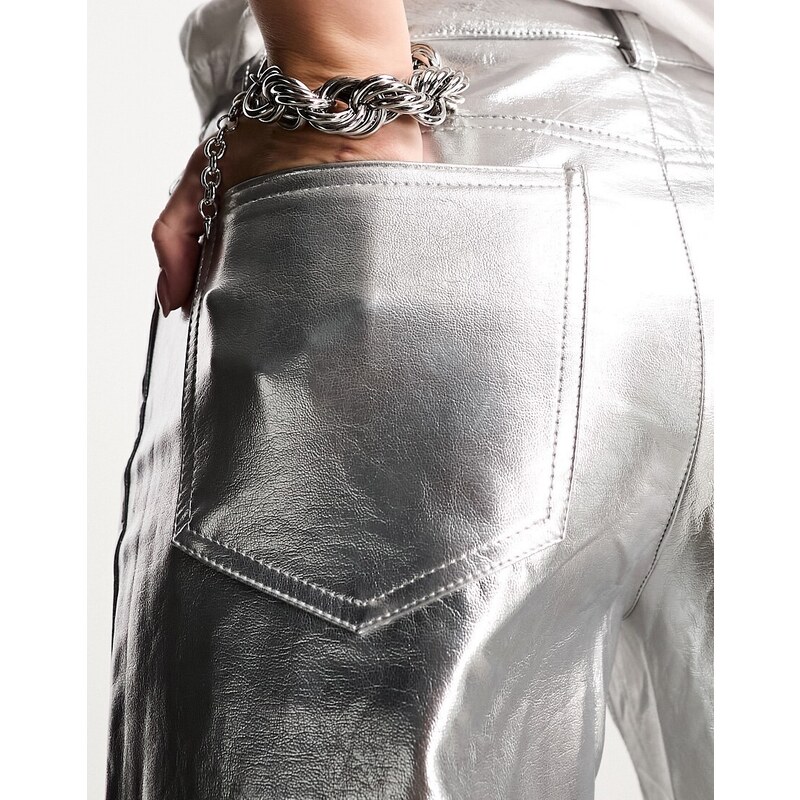 Mango - Jeans dritti argento metallizzato