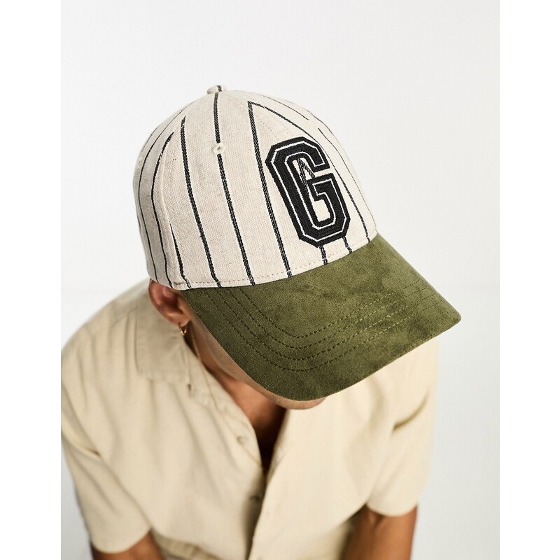 Gant - Cappellino color crema a righe con logo stile baseball rétro-Bianco