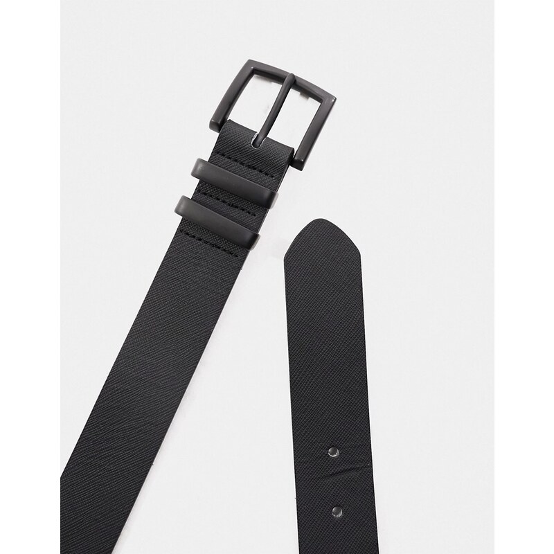 Pull&Bear - Cintura in pelle sintetica nera con doppia fibbia-Nero