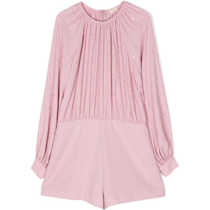 Elisabetta Franchi La Mia Bambina Tuta corta plissettata con strass - Rosa