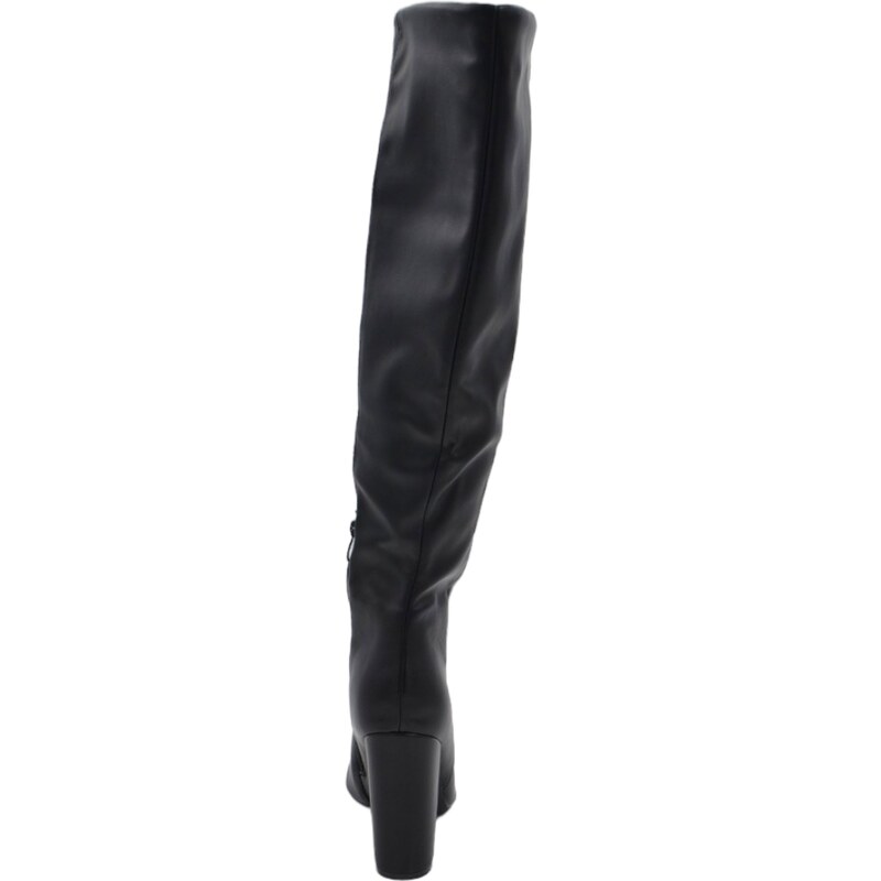 Malu Shoes Stivali alti donna al ginocchio in pelle nero a punta tacco largo12 cm zip lunga aderente moda linea Basic