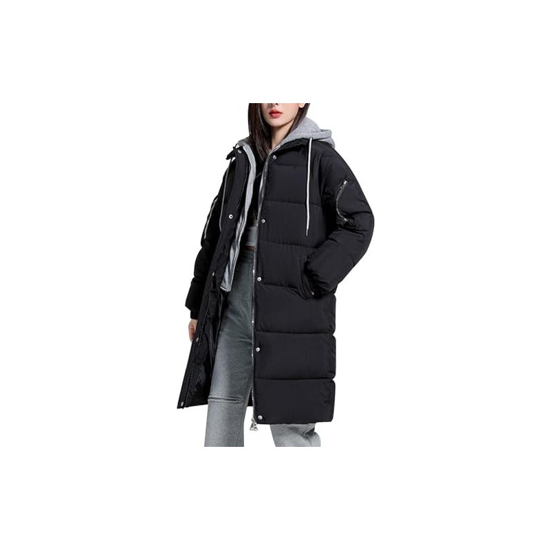 HaicoM Giacca trapuntata da donna invernale spessa cappotto lungo alla moda  giacche lunghe imbottite con cappuccio patchwork da donna con cappuccio
