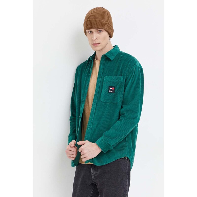 Tommy Jeans camicia in velluto a coste colore verde
