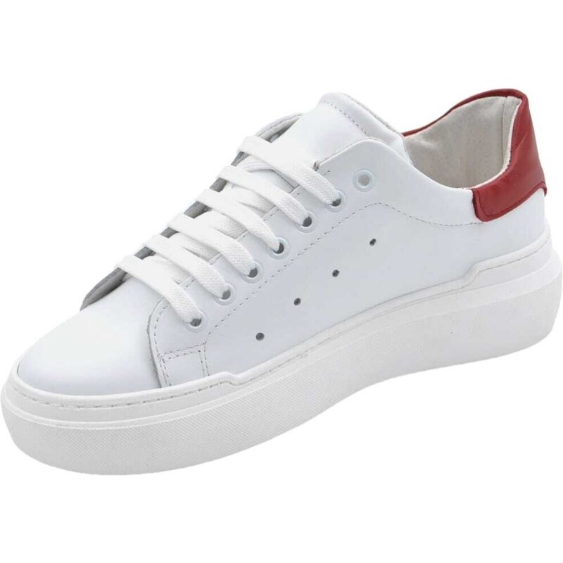 Malu Shoes Sneakers uomo bianco in vera pelle con riporto rosso fondo alto 4 cm anatomico moda street made in italy