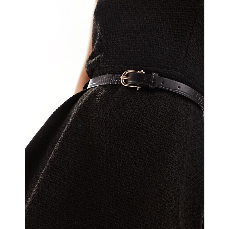 New Look - Vestito scamiciato nero bouclé con cintura