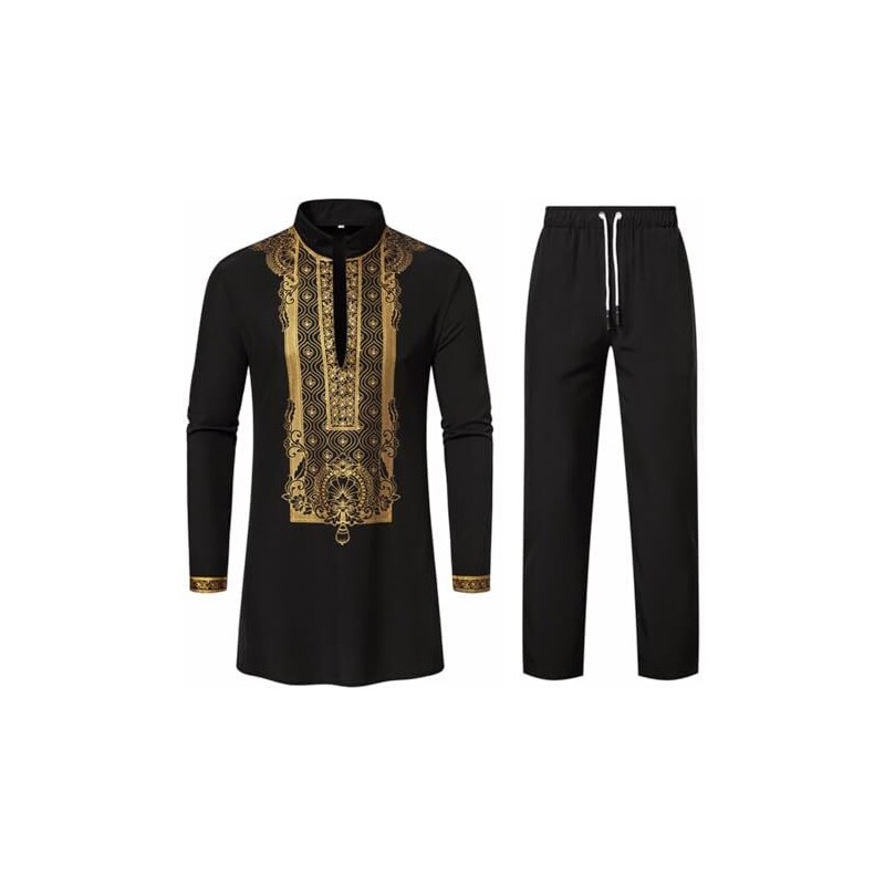Abbigliamento arabo Uomo Caftano Musulmano per Uomo - Islamico Arabo Abiti Lunghi Maniche Lunghe Allentato Abbigliamento Etnico Dubai Medio Oriente Jubba Thobe, cachi, XXXXL