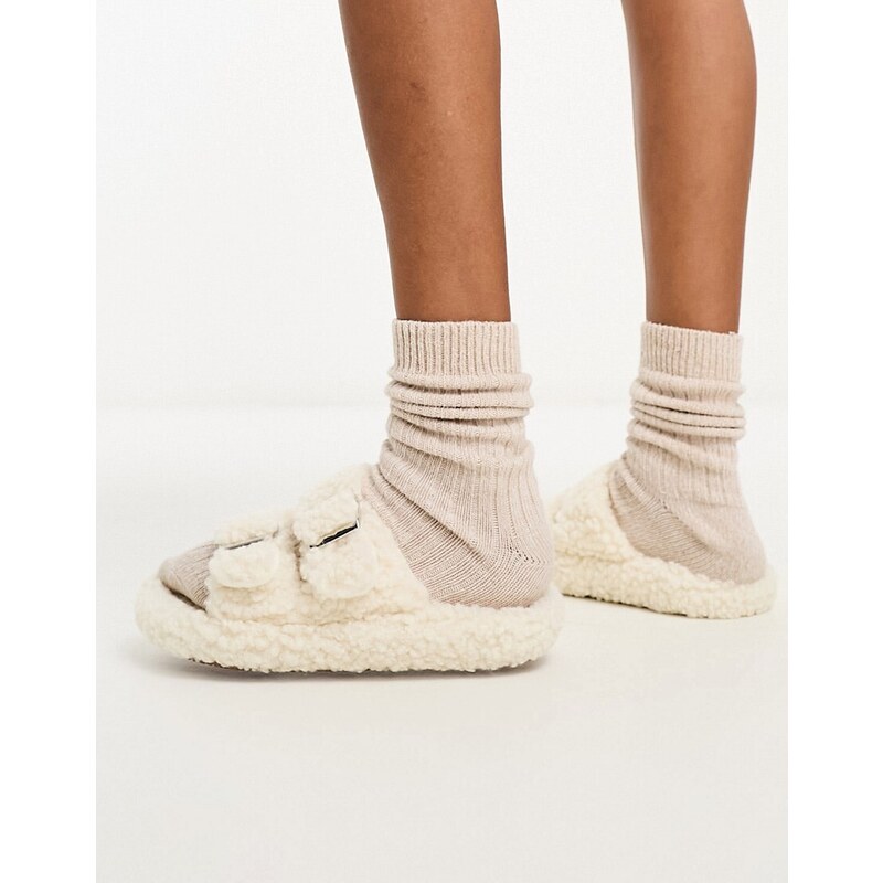 Glamorous - Pantofole soffici color crema con fibbie-Bianco