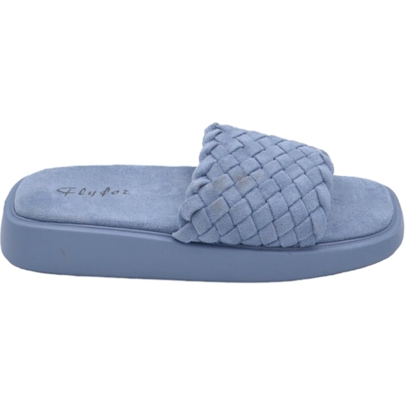 Malu Shoes Ciabatta pantofola donna azzurra estiva in microfibra morbida intrecciata e fondo memory con fascia larga elastica
