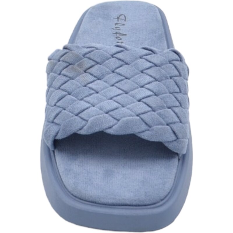 Malu Shoes Ciabatta pantofola donna azzurra estiva in microfibra morbida intrecciata e fondo memory con fascia larga elastica