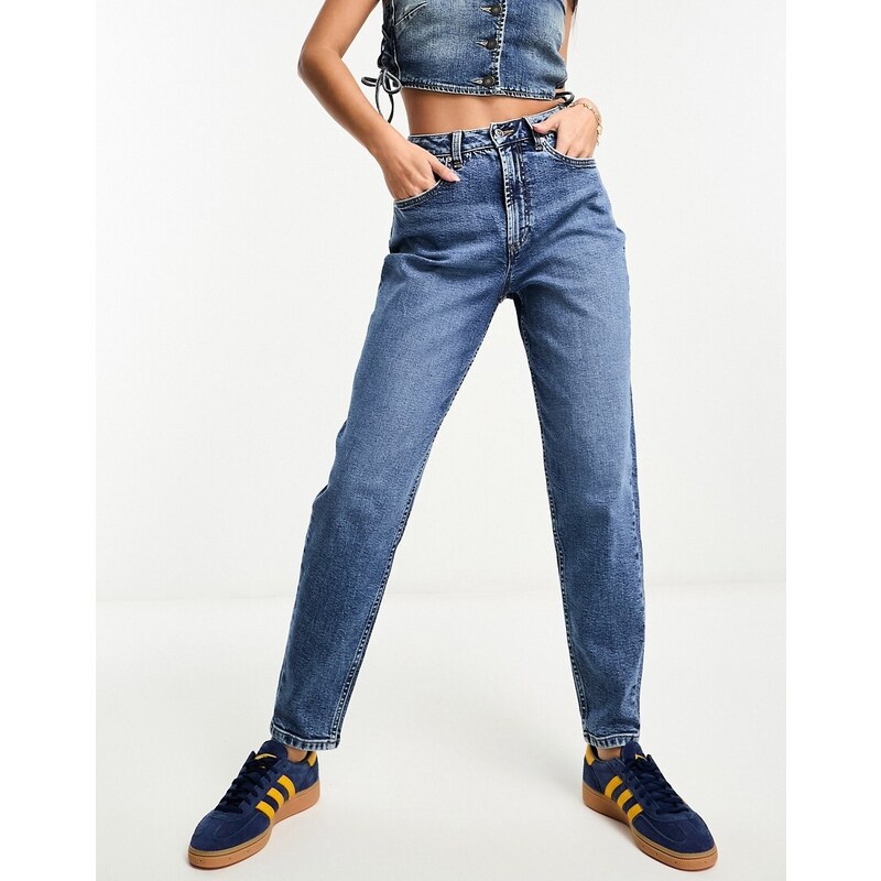 Miss Selfridge - Mom jeans a vita alta lavaggio blu scuro