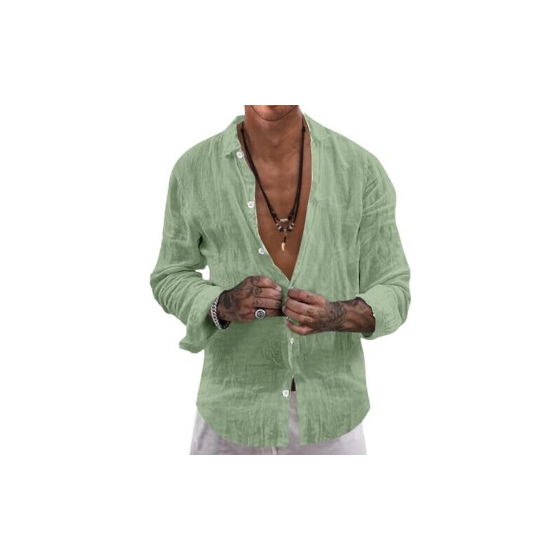 COOFANDY Camicia Uomo Oxford In Misto Cotone – Manica Lunga, Tasca Sul Petto – Azzurro, Taglia S