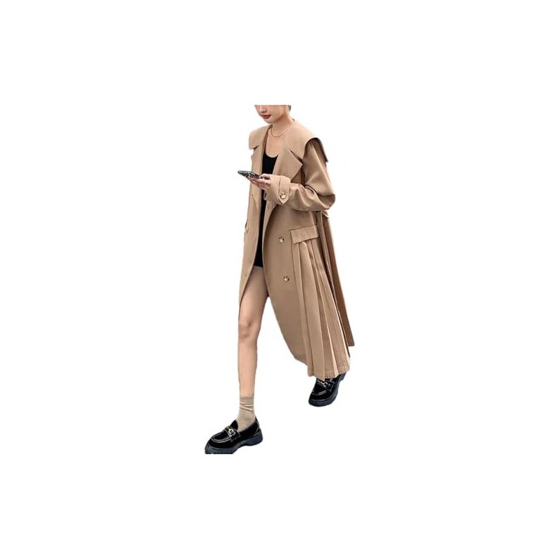 Trench Lungo Da Donna Doppiopetto – Giacca A Vento In Poliestere, Colletto Revers, Tasche, Taglio Dritto, Per Primavera E Autunno