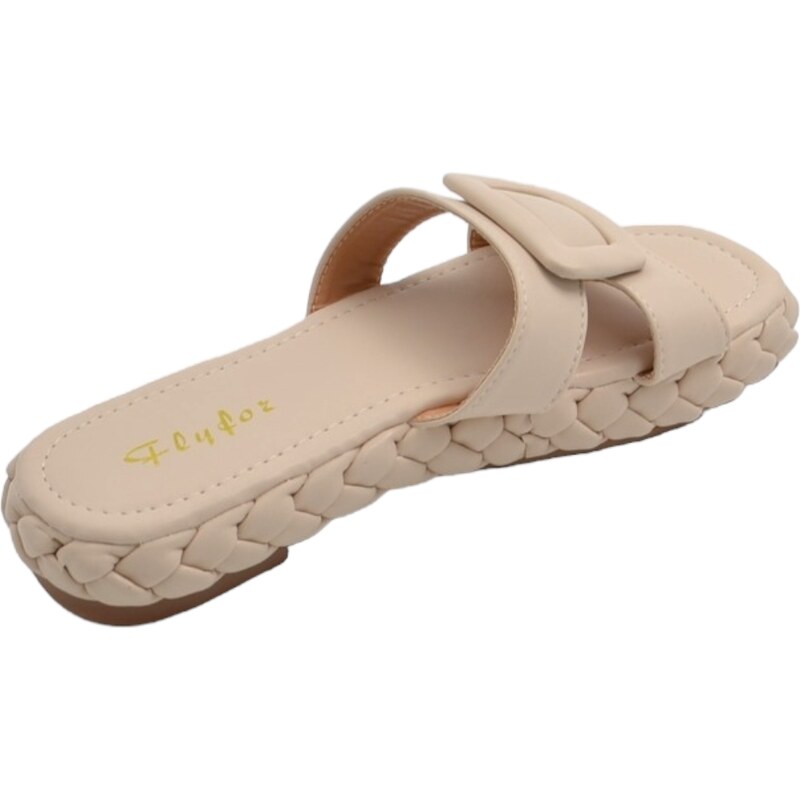 Malu Shoes Ciabatta pantofola donna beige estiva in gomma morbida treccia impermeabile con fascia larga