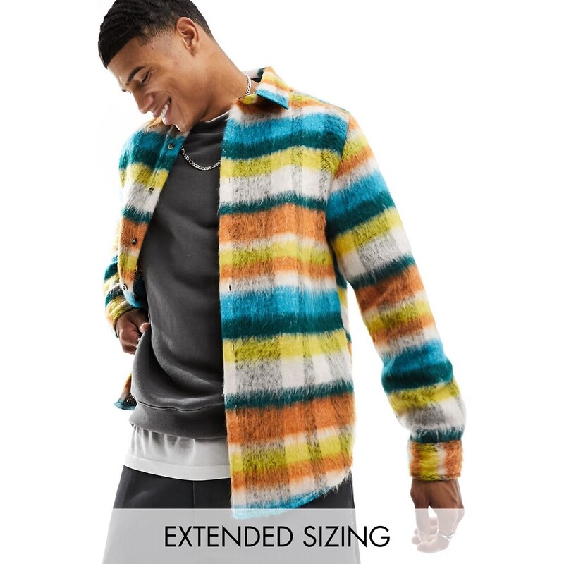 ASOS DESIGN - Giacca in misto lana testurizzata con motivo a quadri multicolore