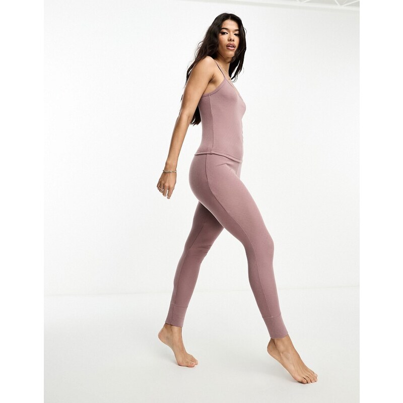 ASOS DESIGN - Mix & Match - Leggings del pigiama invernali traforati rosa polvere