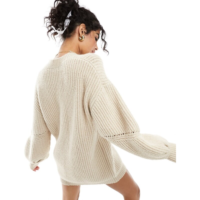 Miss Selfridge - Vestito corto extra largo in maglia spessa color avena-Bianco