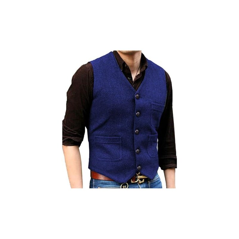 LTHTX Gilet Vintage Sans Manches En Velours Côtelé Pour Homme, Gilet Décontracté à Col En V, Ceinture Boutonnée Dans Le Dos Avec Poches, Marron, S