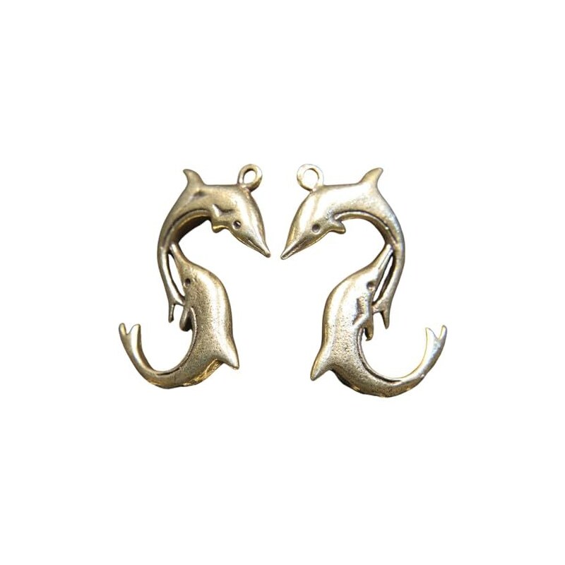 Pendentif Moderne Dauphin Et Son Petit Plaqué Or 18k - Occasion Très Bon état, Poinçon 103