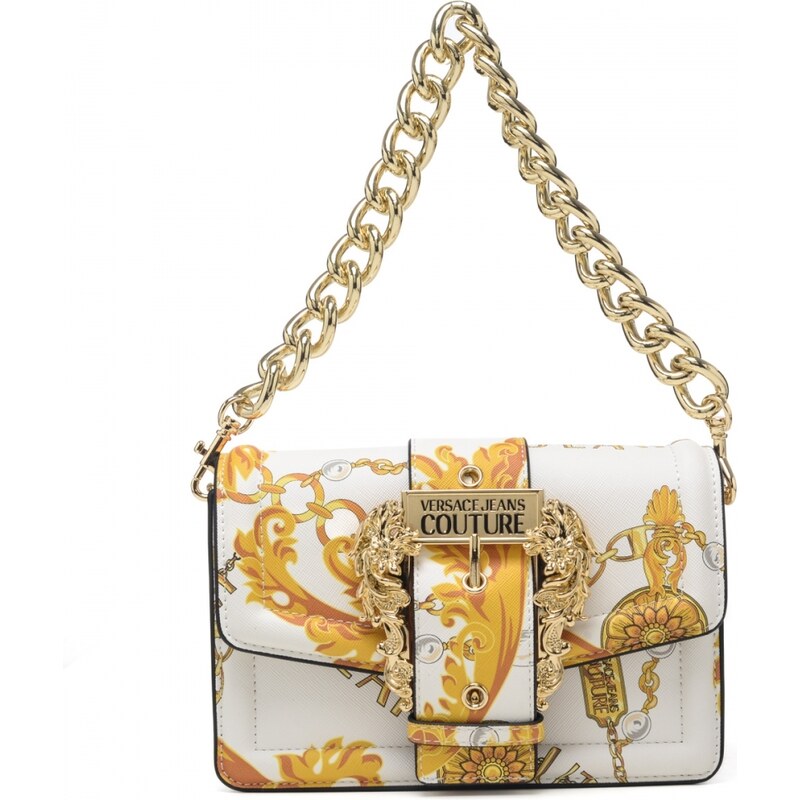 Versace Jeans Couture borsa a spalla donna con tracolla bianca e oro e fibbia baroque
