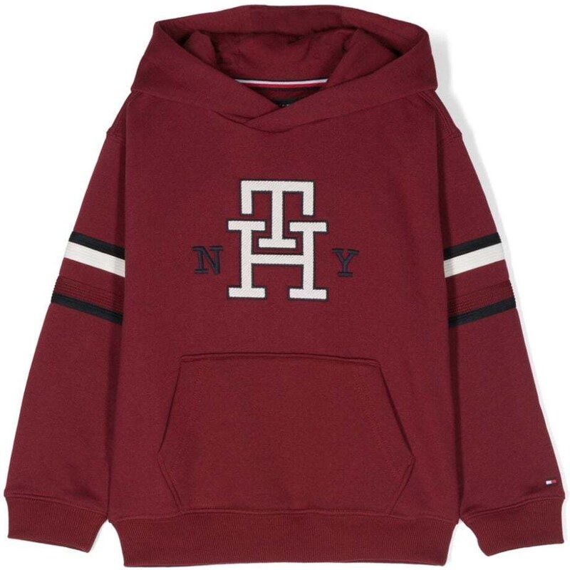 Tommy Hilfiger Junior logo-embroidered drop-shoulder hoodie - Rosso