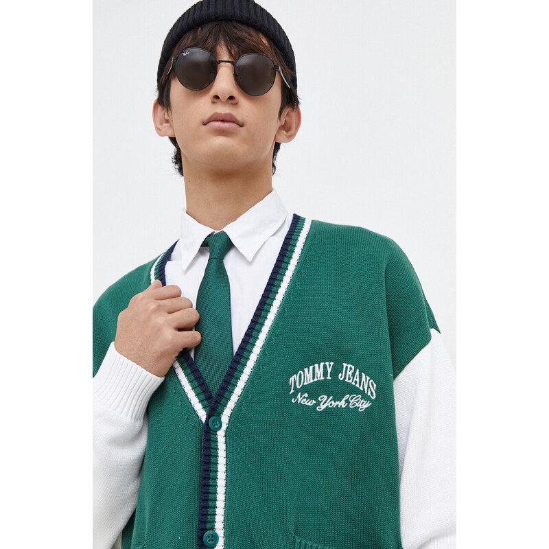 Tommy Jeans cardigan in cotone colore verde